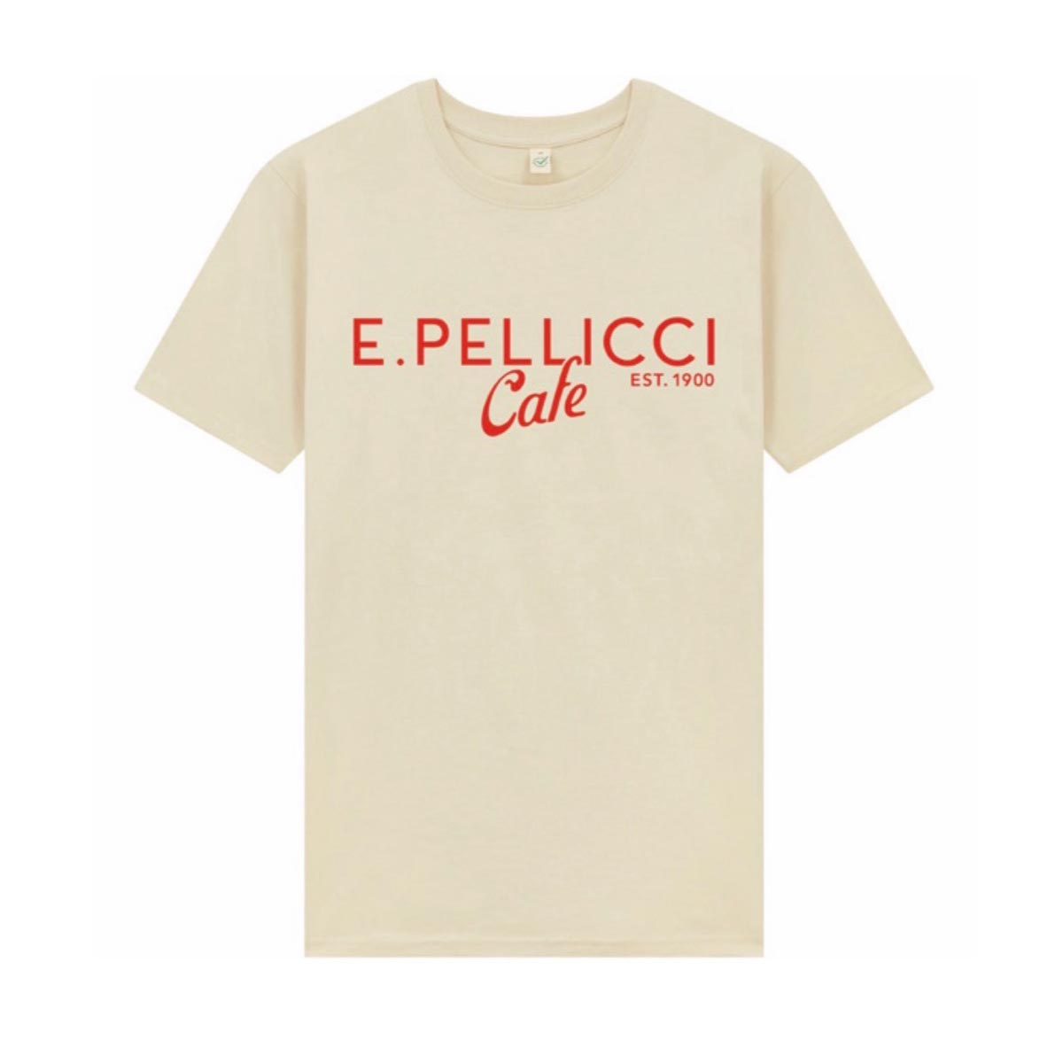 NEW E.PELLICCI LOGO T SHIRT – RED ON CREAM